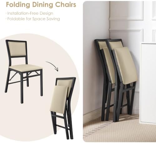 Folding Dining Chairs Set of 2, Metal Padded Foldable Seating with Comfortable Faux Leather, Space-Saving, alternate view 5