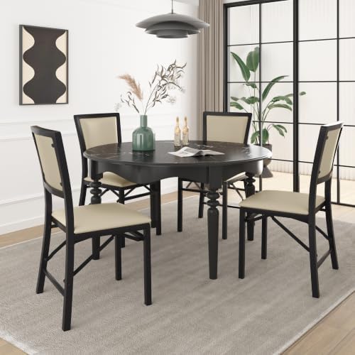 Folding Dining Chairs Set of 2, Metal Padded Foldable Seating with Comfortable Faux Leather, Space-Saving, alternate view 6
