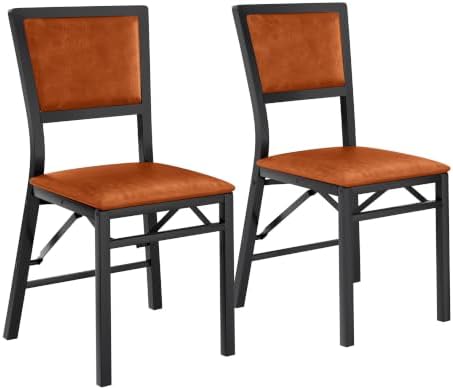 Folding Dining Chairs Set of 2, Metal Padded Foldable Seating with Comfortable Faux Leather, Space-Saving