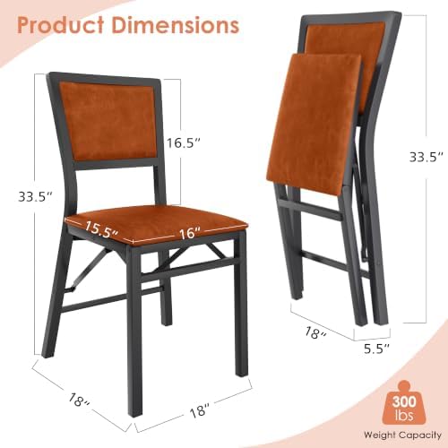 Folding Dining Chairs Set of 2, Metal Padded Foldable Seating with Comfortable Faux Leather, Space-Saving, alternate view 3