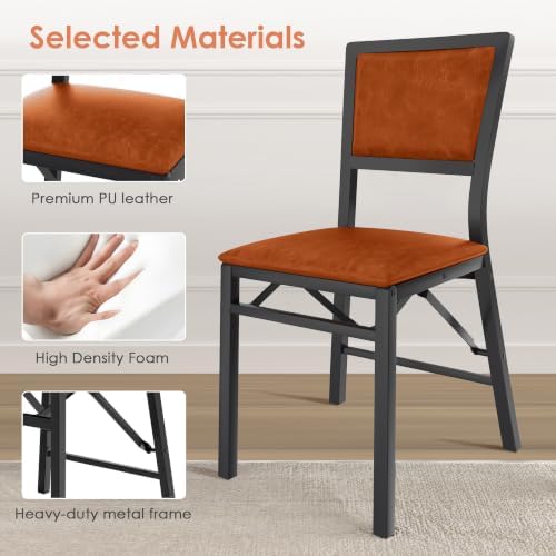 Folding Dining Chairs Set of 2, Metal Padded Foldable Seating with Comfortable Faux Leather, Space-Saving, alternate view 4