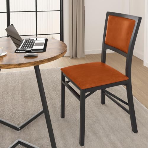 Folding Dining Chairs Set of 2, Metal Padded Foldable Seating with Comfortable Faux Leather, Space-Saving, alternate view 6