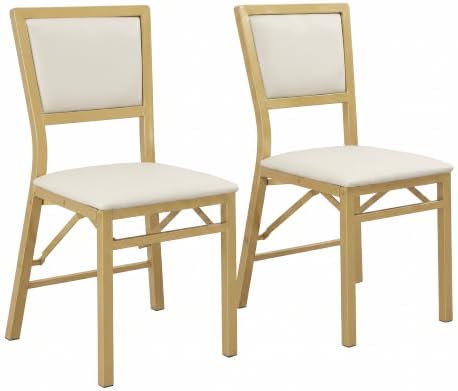 Folding Dining Chairs Set of 2, Metal Padded Foldable Seating with Comfortable Faux Leather, Space-Saving