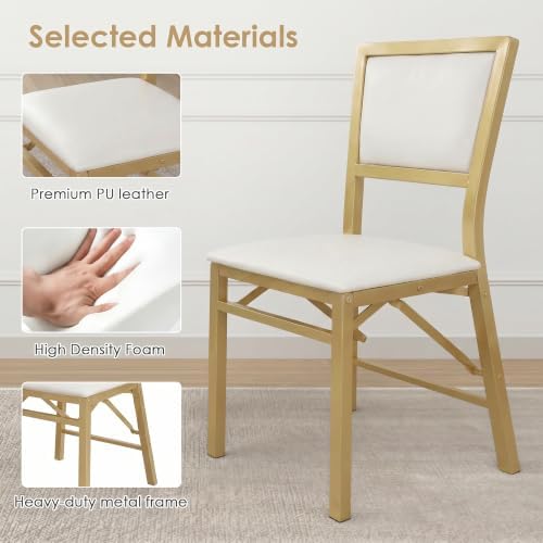 Folding Dining Chairs Set of 2, Metal Padded Foldable Seating with Comfortable Faux Leather, Space-Saving, alternate view 5