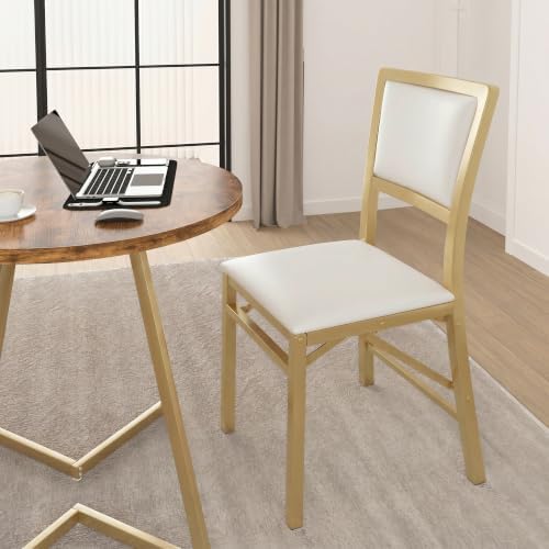 Folding Dining Chairs Set of 2, Metal Padded Foldable Seating with Comfortable Faux Leather, Space-Saving, alternate view 6