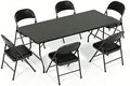 Folding Dining Table Set, 6FT Foldable Plastic Table with Carrying Handle & 6 PU Leather Padded Folding Chairs