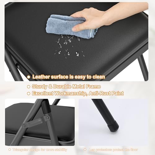 Folding Dining Table Set, 6FT Foldable Plastic Table with Carrying Handle & 6 PU Leather Padded Folding Chairs, alternate