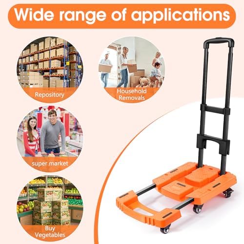 Folding Hand Truck500lbs, Portable Heavy Duty Dolly Cart, 6 Wheels Collapsible Luggage Cart with 2 Elastic Ropes, alternate