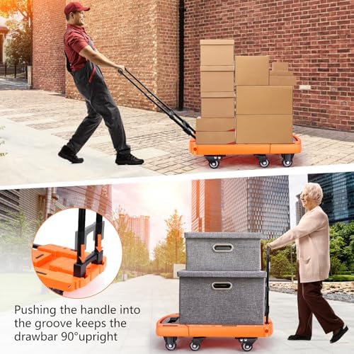 Folding Hand Truck500lbs, Portable Heavy Duty Dolly Cart, 6 Wheels Collapsible Luggage Cart with 2 Elastic Ropes, alternate