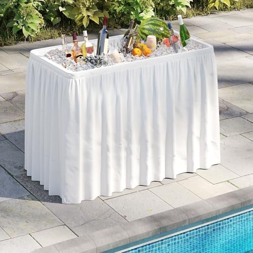 Folding Ice Cooler Table, 46'' Outdoor Chill Bar Table with Drain, Foldable Bucket & Removable Matching Skirt, alternate view