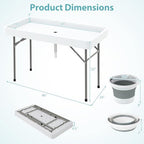 Folding Ice Cooler Table, 46'' Outdoor Chill Bar Table with Drain, Foldable Bucket & Removable Matching Skirt, alternate view