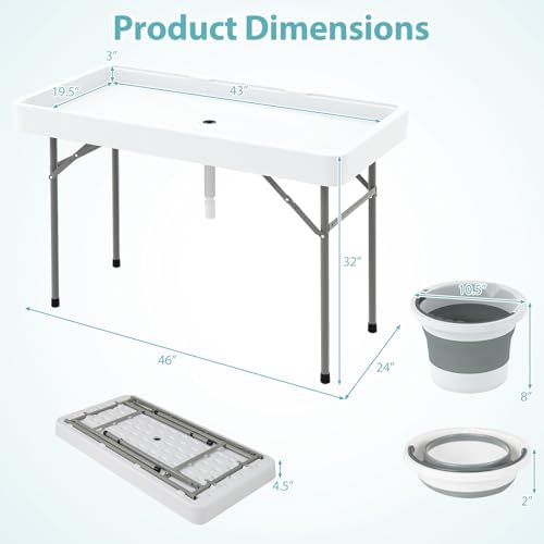 Folding Ice Cooler Table, 46'' Outdoor Chill Bar Table with Drain, Foldable Bucket & Removable Matching Skirt, alternate view