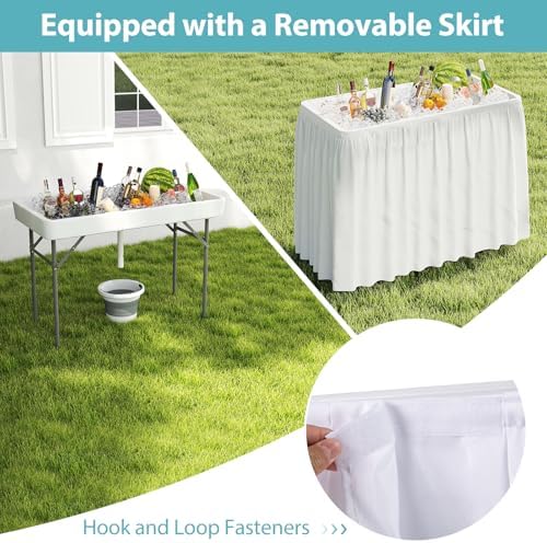 Folding Ice Cooler Table, 46'' Outdoor Chill Bar Table with Drain, Foldable Bucket & Removable Matching Skirt, alternate view