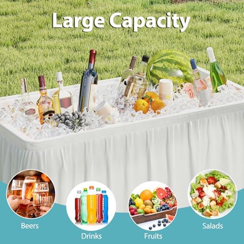Folding Ice Cooler Table, 46'' Outdoor Chill Bar Table with Drain, Foldable Bucket & Removable Matching Skirt, alternate view