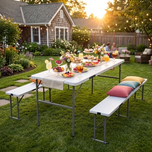 Folding Picnic Table Set with 2 Benches