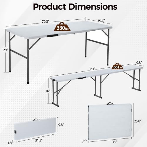 Folding Picnic Table Set with 2 Benches, alternate view 2