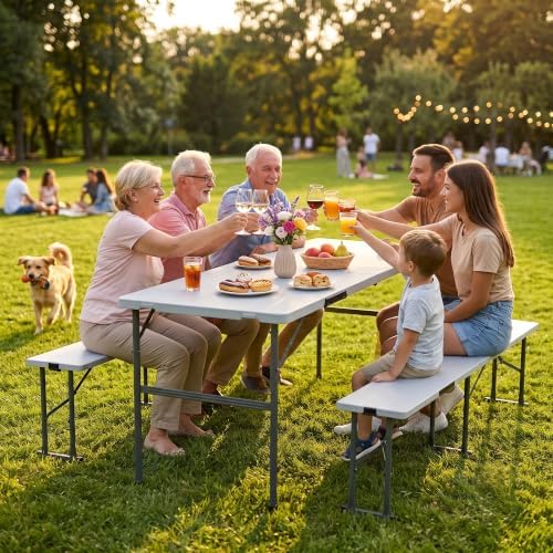 Folding Picnic Table Set with 2 Benches, alternate view 3