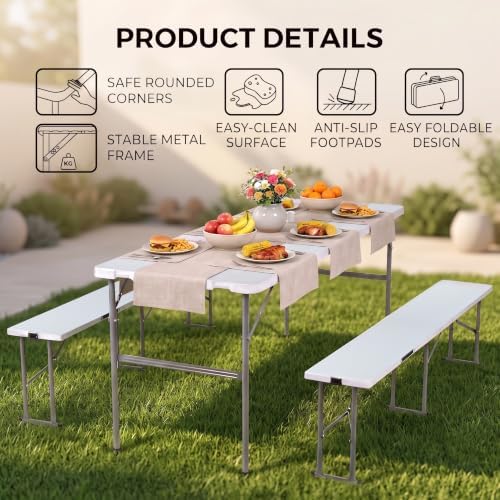 Folding Picnic Table Set with 2 Benches, alternate view 4