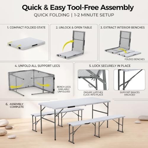 Folding Picnic Table Set with 2 Benches, alternate view 5