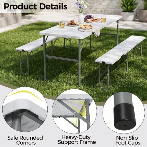 Folding Picnic Table Set with 2 Benches, alternate view 7