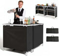 Folding Portable Bar Table, 2 pcs, 38.6 x 15.2 x 34.3 in, with Carry Bag, Storage Shelf, Detachable Skirt, Quick