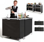 Folding Portable Bar Table, 2 pcs, 38.6 x 15.2 x 34.3 in, with Carry Bag, Storage Shelf, Detachable Skirt, Quick