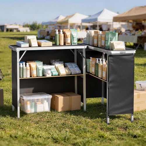 Folding Portable Bar Table, 2 pcs, 38.6 x 15.2 x 34.3 in, with Carry Bag, Storage Shelf, Detachable Skirt, Quick, alternate