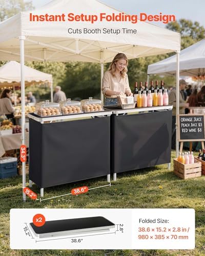 Folding Portable Bar Table, 2 pcs, 38.6 x 15.2 x 34.3 in, with Carry Bag, Storage Shelf, Detachable Skirt, Quick, alternate
