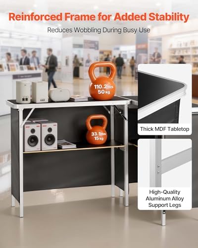 Folding Portable Bar Table, 2 pcs, 38.6 x 15.2 x 34.3 in, with Carry Bag, Storage Shelf, Detachable Skirt, Quick, alternate