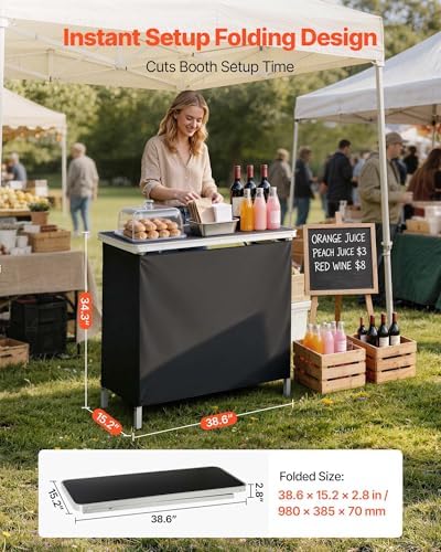 Folding Portable Bar Table, 38.6 x 15.2 x 34.3 in, with Carry Bag, Storage Shelf, and Detachable Skirt, Quick, alternate view