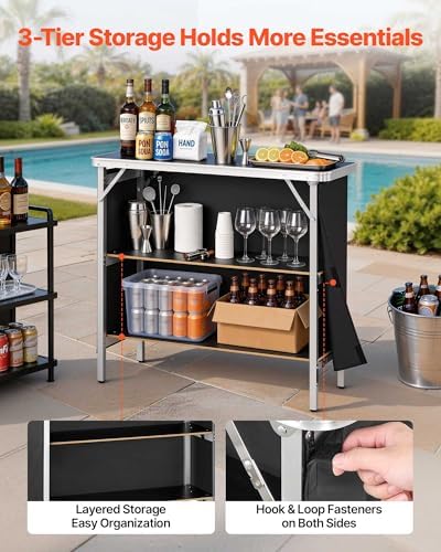 Folding Portable Bar Table, 38.6 x 15.2 x 34.3 in, with Carry Bag, Storage Shelf, and Detachable Skirt, Quick, alternate view