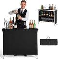 Folding Portable Bar Table, 43.3 x 15.2 x 34.8 in, with Carry Bag, 2 Storage Shelves, and Detachable Skirt