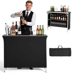Folding Portable Bar Table, 43.3 x 15.2 x 34.8 in, with Carry Bag, 2 Storage Shelves, and Detachable Skirt