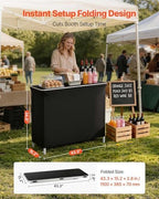 Folding Portable Bar Table, 43.3 x 15.2 x 34.8 in, with Carry Bag, 2 Storage Shelves, and Detachable Skirt, alternate view 3