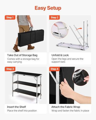 Folding Portable Bar Table, 43.3 x 15.2 x 34.8 in, with Carry Bag, 2 Storage Shelves, and Detachable Skirt, alternate view 6