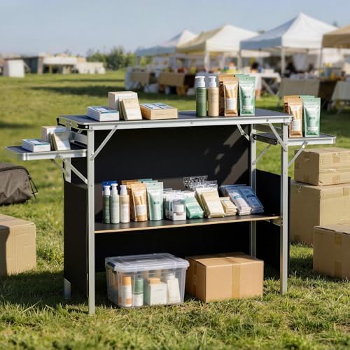 Folding Portable Bar Table, 43.3 x 15.4 x 34.6 in, with Carry Bag, Storage Shelf, and Detachable Skirt, Quick, alternate view
