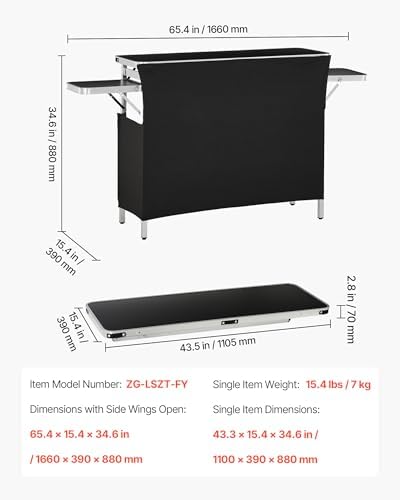Folding Portable Bar Table, 43.3 x 15.4 x 34.6 in, with Carry Bag, Storage Shelf, and Detachable Skirt, Quick, alternate view