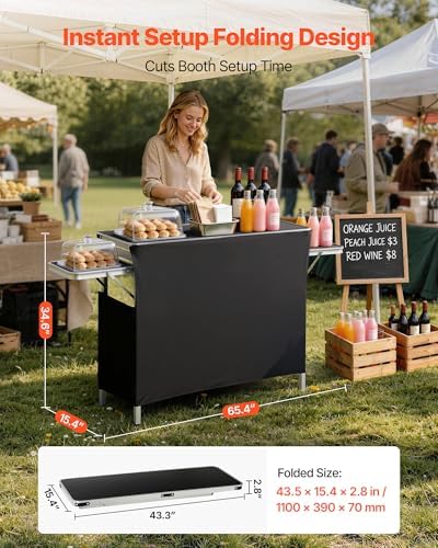 Folding Portable Bar Table, 43.3 x 15.4 x 34.6 in, with Carry Bag, Storage Shelf, and Detachable Skirt, Quick, alternate view