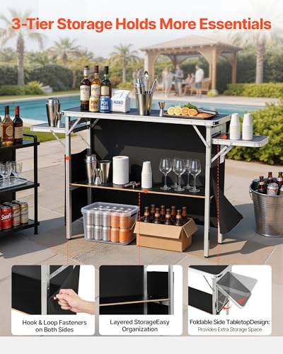 Folding Portable Bar Table, 43.3 x 15.4 x 34.6 in, with Carry Bag, Storage Shelf, and Detachable Skirt, Quick, alternate view