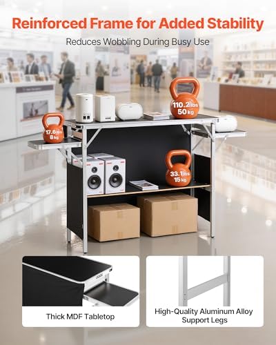 Folding Portable Bar Table, 43.3 x 15.4 x 34.6 in, with Carry Bag, Storage Shelf, and Detachable Skirt, Quick, alternate view