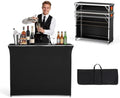 Folding Portable Bar Table, 43.5 x 15.4 x 39.8 in, with Carry Bag, 2 Storage Shelves, and Detachable Skirt