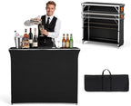 Folding Portable Bar Table, 43.5 x 15.4 x 39.8 in, with Carry Bag, 2 Storage Shelves, and Detachable Skirt