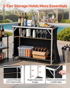 Folding Portable Bar Table, 43.5 x 15.4 x 39.8 in, with Carry Bag, 2 Storage Shelves, and Detachable Skirt, alternate view 4