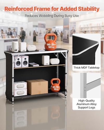 Folding Portable Bar Table, 43.5 x 15.4 x 39.8 in, with Carry Bag, 2 Storage Shelves, and Detachable Skirt, alternate view 5