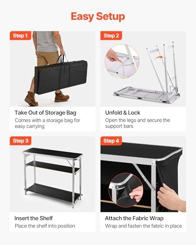 Folding Portable Bar Table, 43.5 x 15.4 x 39.8 in, with Carry Bag, 2 Storage Shelves, and Detachable Skirt, alternate view 6