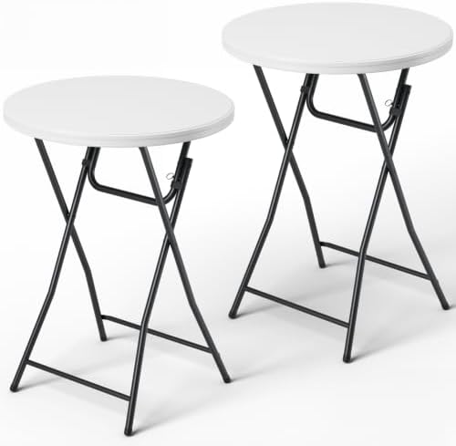 Folding Table 2 Pack, 32 Inch Foldable Cocktail Bar, High Top Round Folding Bar Tables No Assembly, Portable
