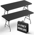 Folding Table 2 Pack, 6FT Heavy Duty Plastic Table with Handle, Foldable&Portable, Fold-in-Half Utility Tables