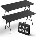 Folding Table 2 Pack, 6FT Heavy Duty Plastic Table with Handle, Foldable&Portable, Fold-in-Half Utility Tables