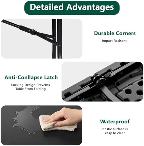 Folding Table 2 Pack, 6FT Heavy Duty Plastic Table with Handle, Foldable&Portable, Fold-in-Half Utility Tables, alternate
