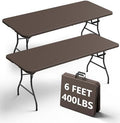 Folding Table 2 Pack, 6FT Heavy Duty Plastic Table with Handle, Foldable&Portable, Fold-in-Half Utility Tables